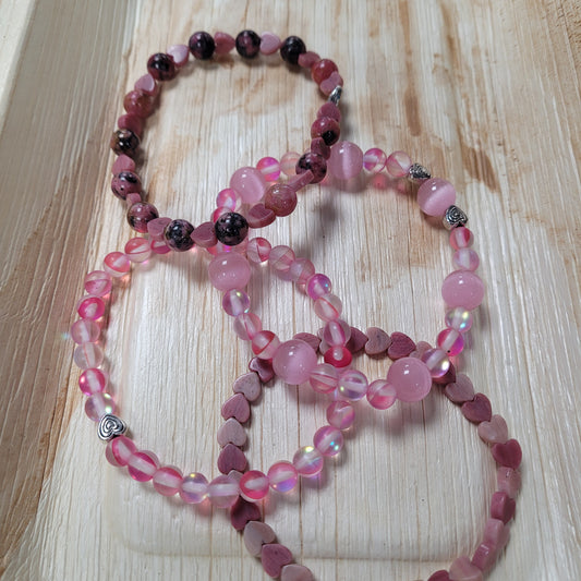 Valentines Stretch Bracelet - Assorted Colors and Gemstones.