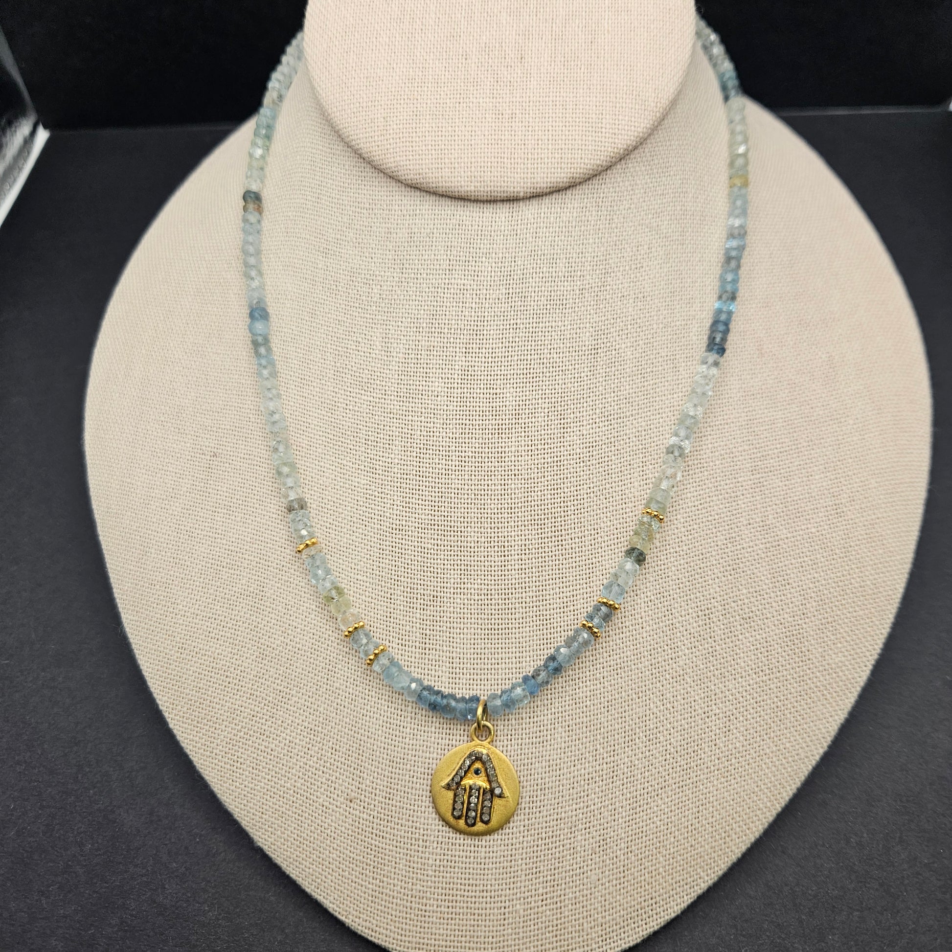 Vermeil Aquamarine Hamsa Gemstone Necklace.