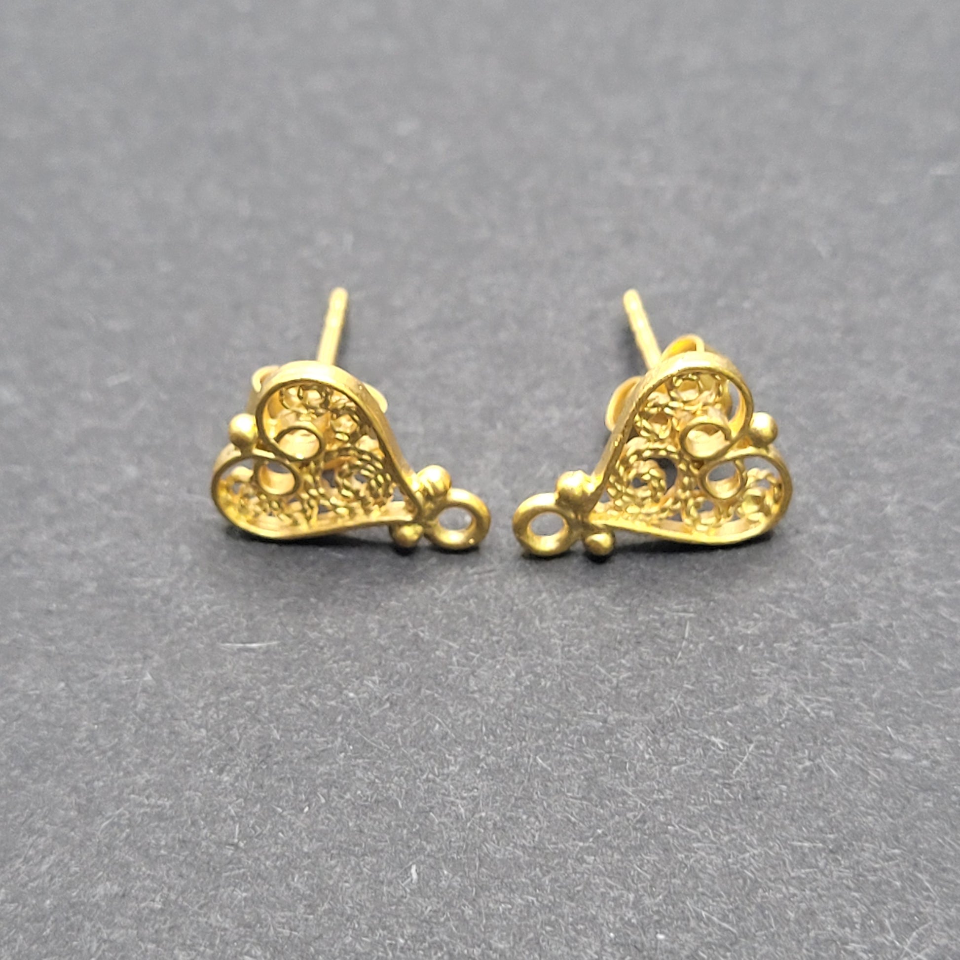 Vermeil Swirly Heart Post Earrings With Loop.