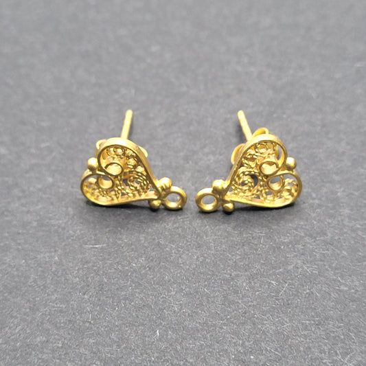 Vermeil Swirly Heart Post Earrings With Loop.