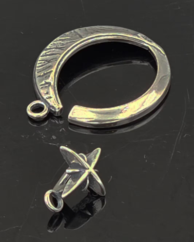 White Bronze Moon & Star Slot Clasp: Lunar Necklace Component.