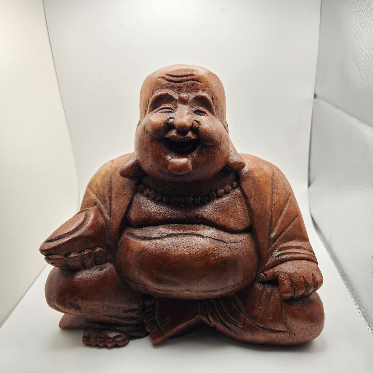 Wooden Medium Happy Buddha Statue 15cm.