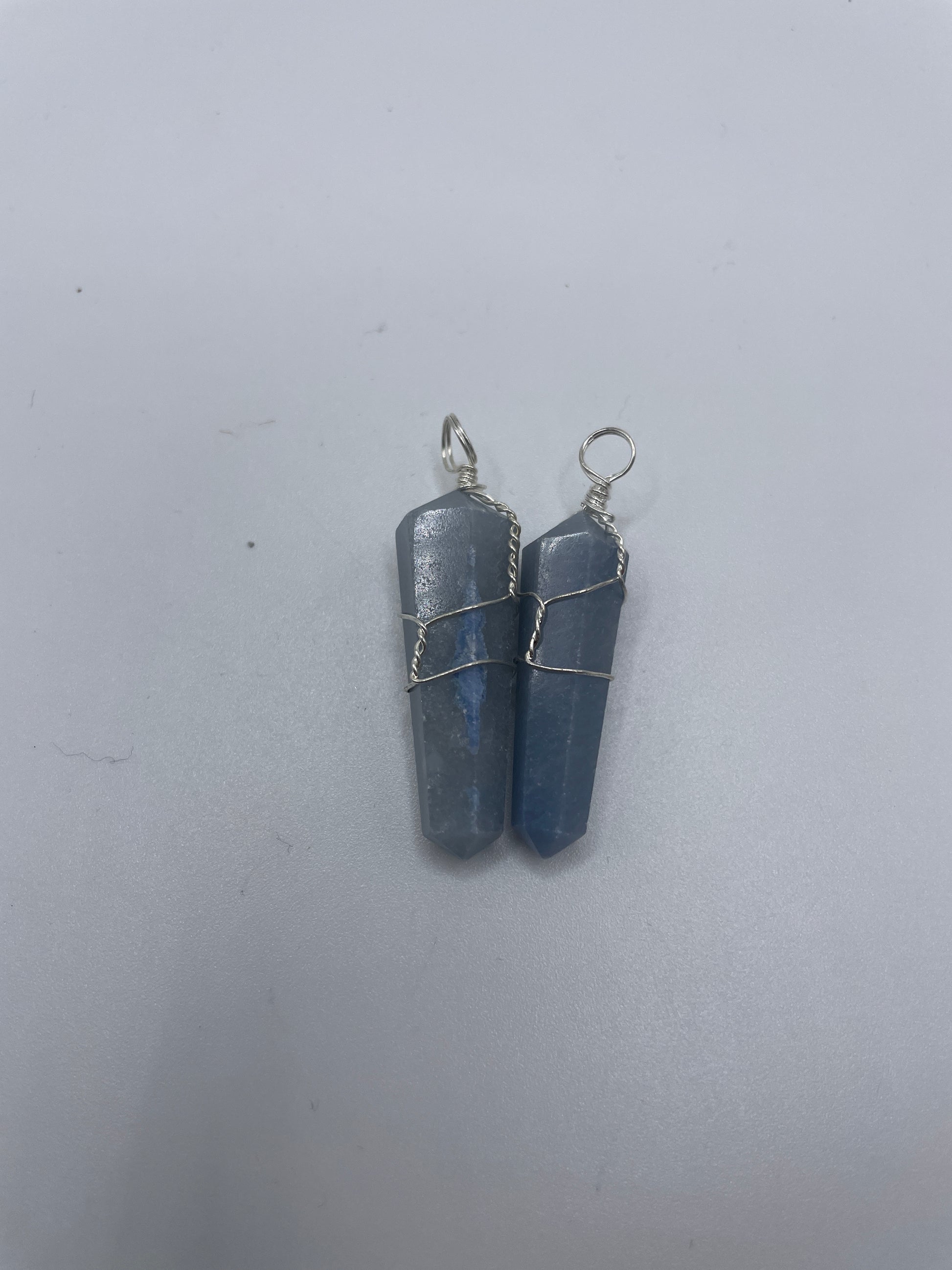 Blue Quartz Stone Wire Wrapped Point Pendant