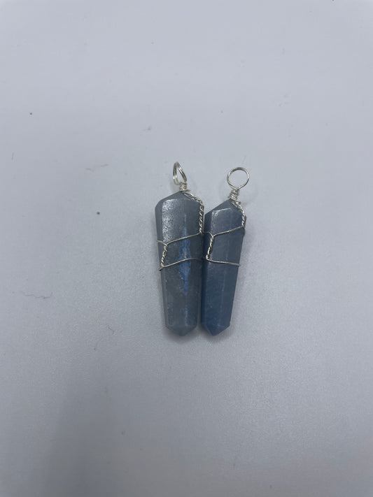 Blue Quartz Stone Wire Wrapped Point Pendant