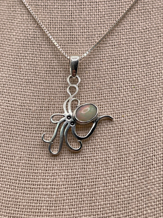 Opal Octopus Sterling Silver Pendant