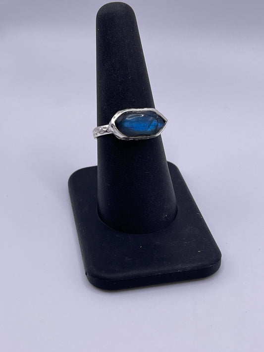 Labradorite Double Terminated Bezel Sterling Silver Ring Size 8