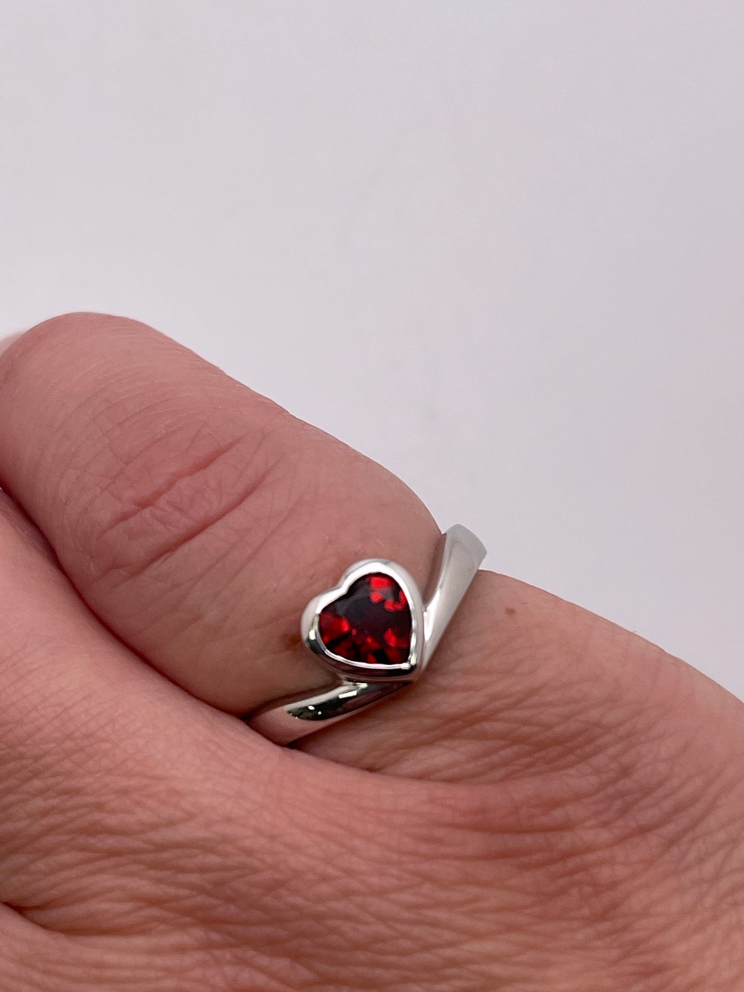 Garnet Heart Sterling Silver Ring
