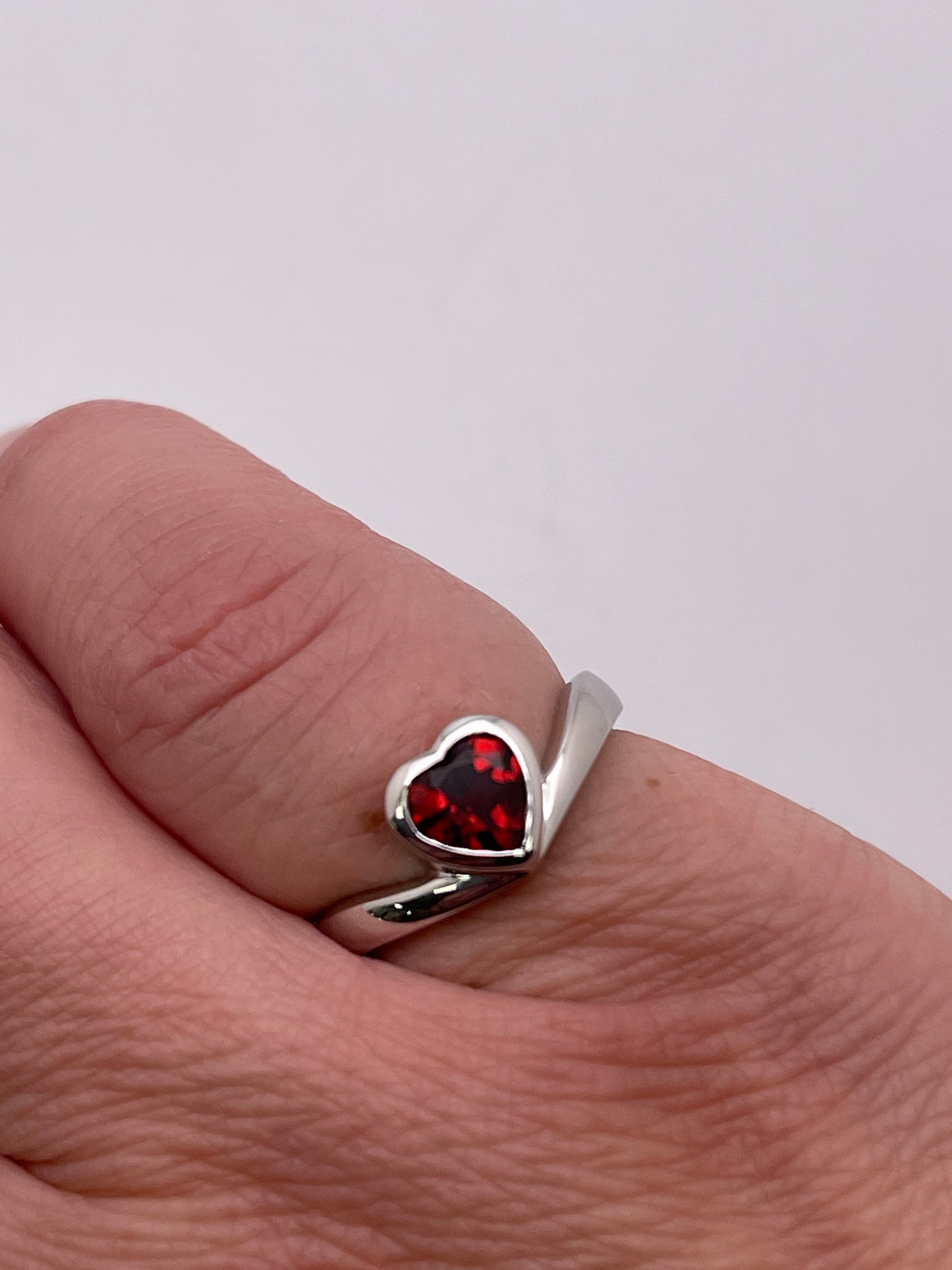 Garnet Heart Sterling Silver Ring