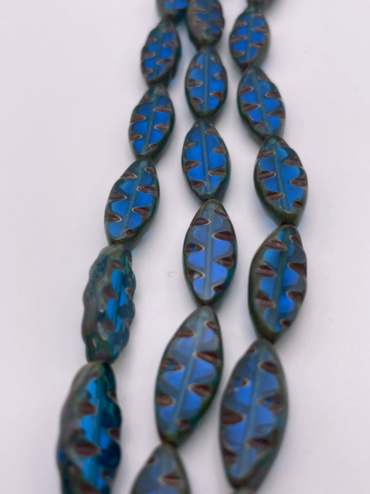 8mm Blue & Green Oval Czech Bead Strand