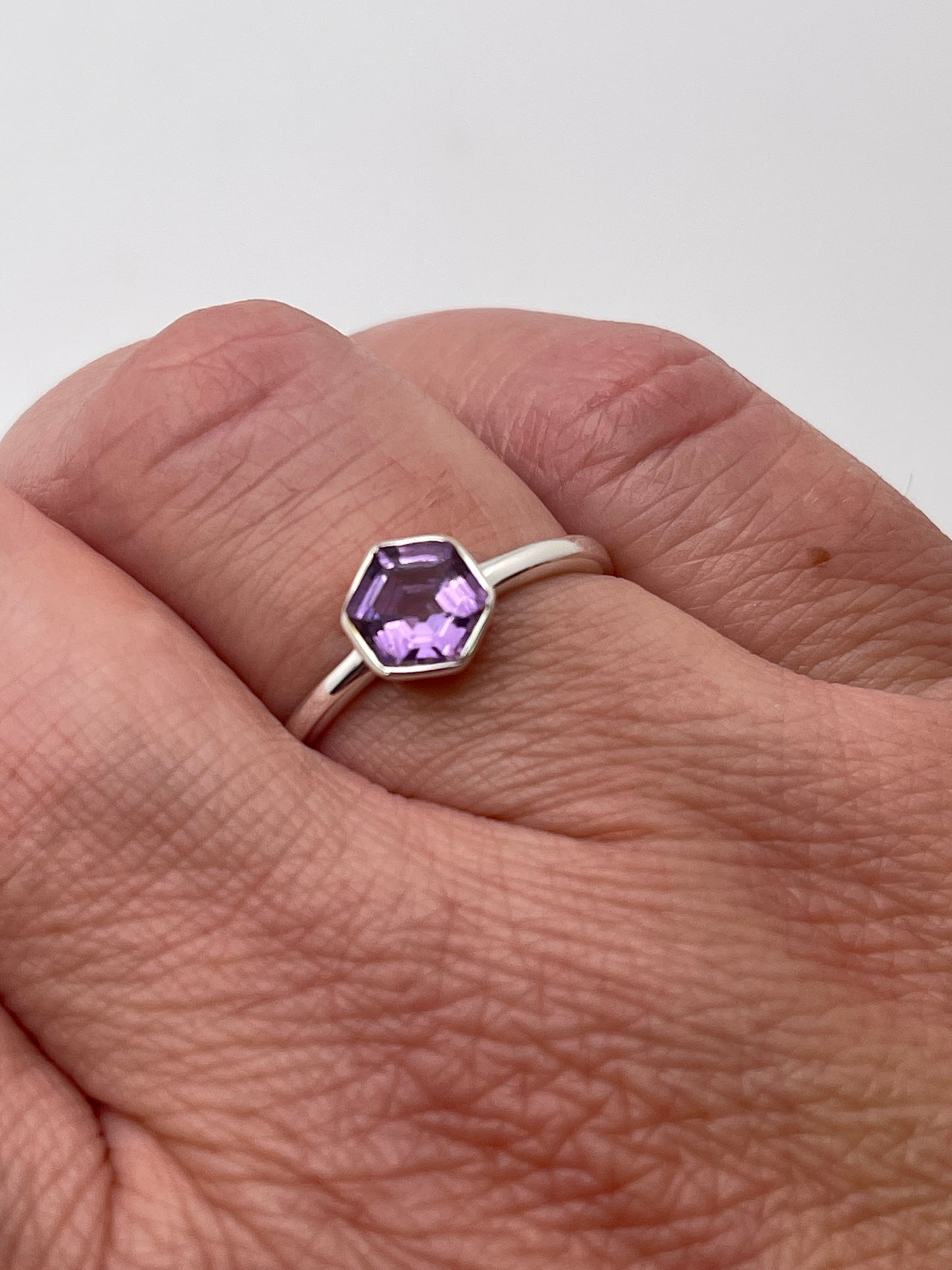 Sterling Silver Amethyst Hexagon Ring