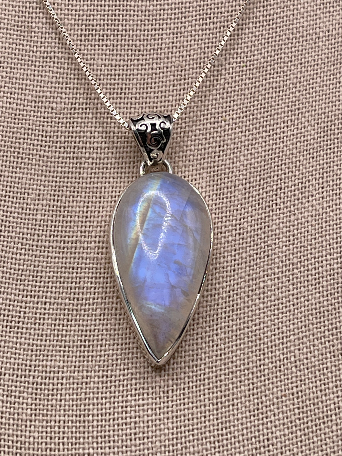 Moonstone Sterling Silver Drop Pendant with Fancy Bail