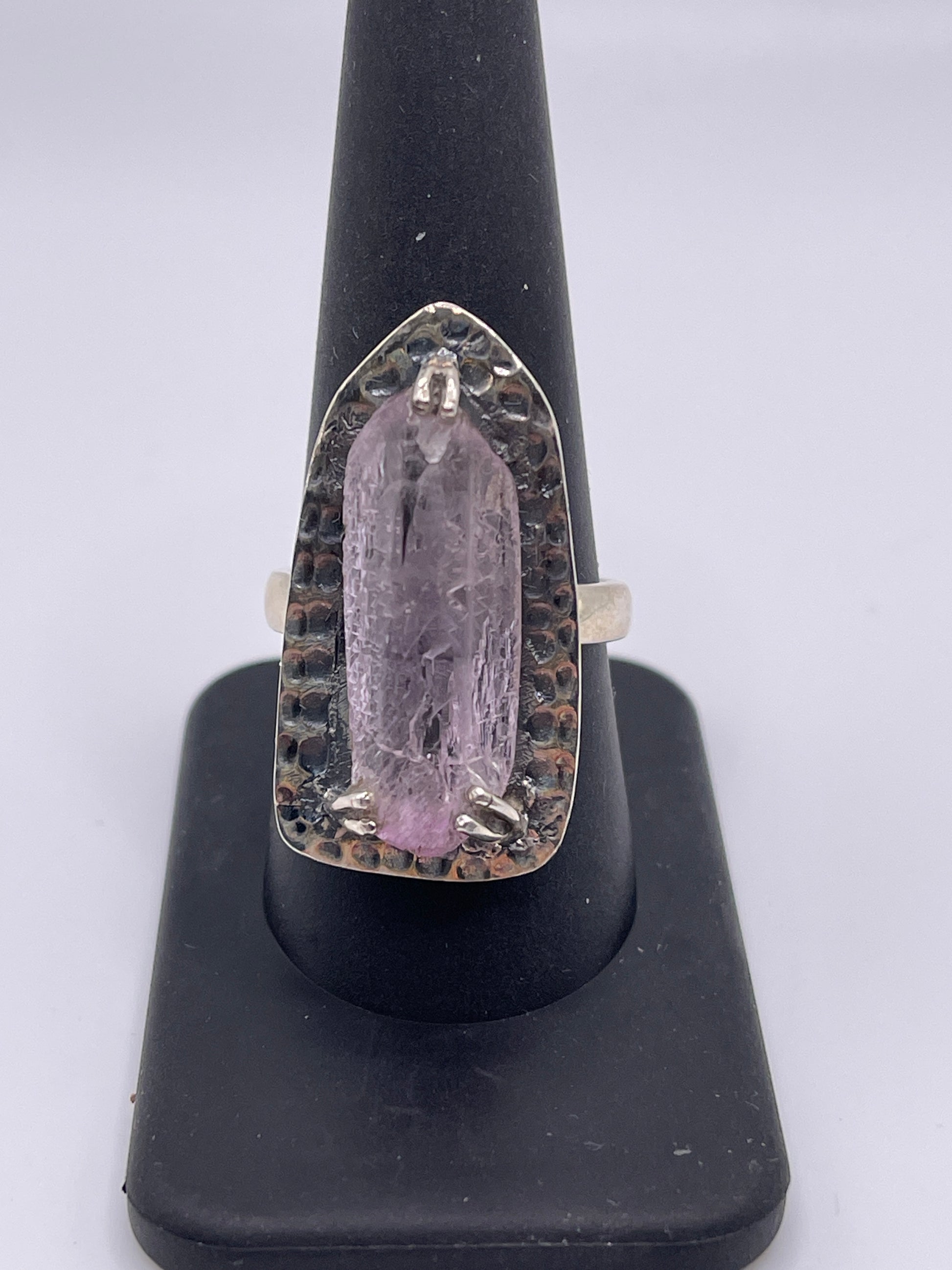 Kunzite Rough Three Prong Statement Sterling Silver Ring size 9