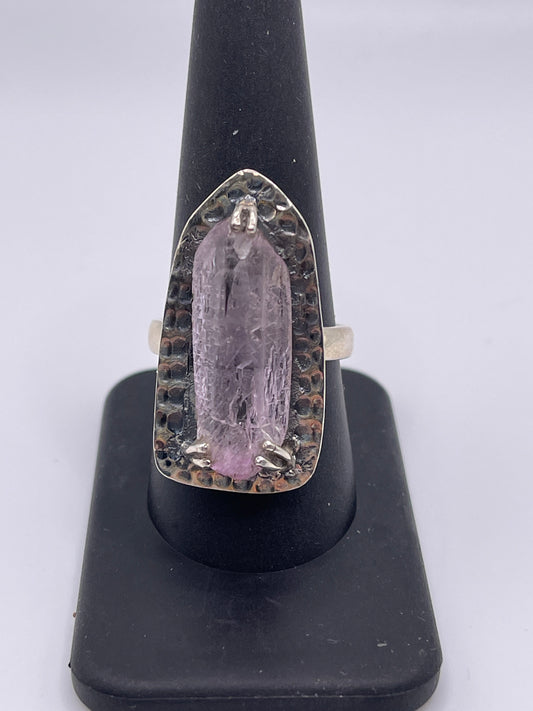 Kunzite Rough Three Prong Statement Sterling Silver Ring size 9