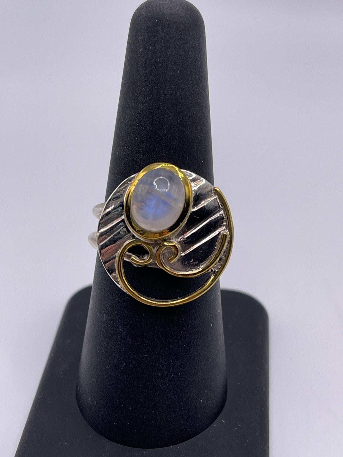 Moonstone Wave Sterling Silver Unique Ring size 8