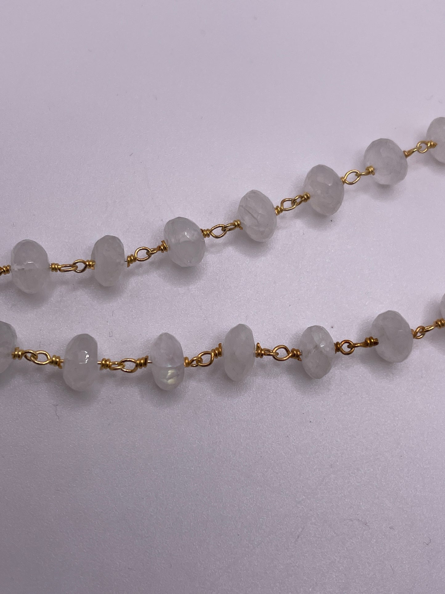 6mm Moonstone Beaded Chain Gold Plated