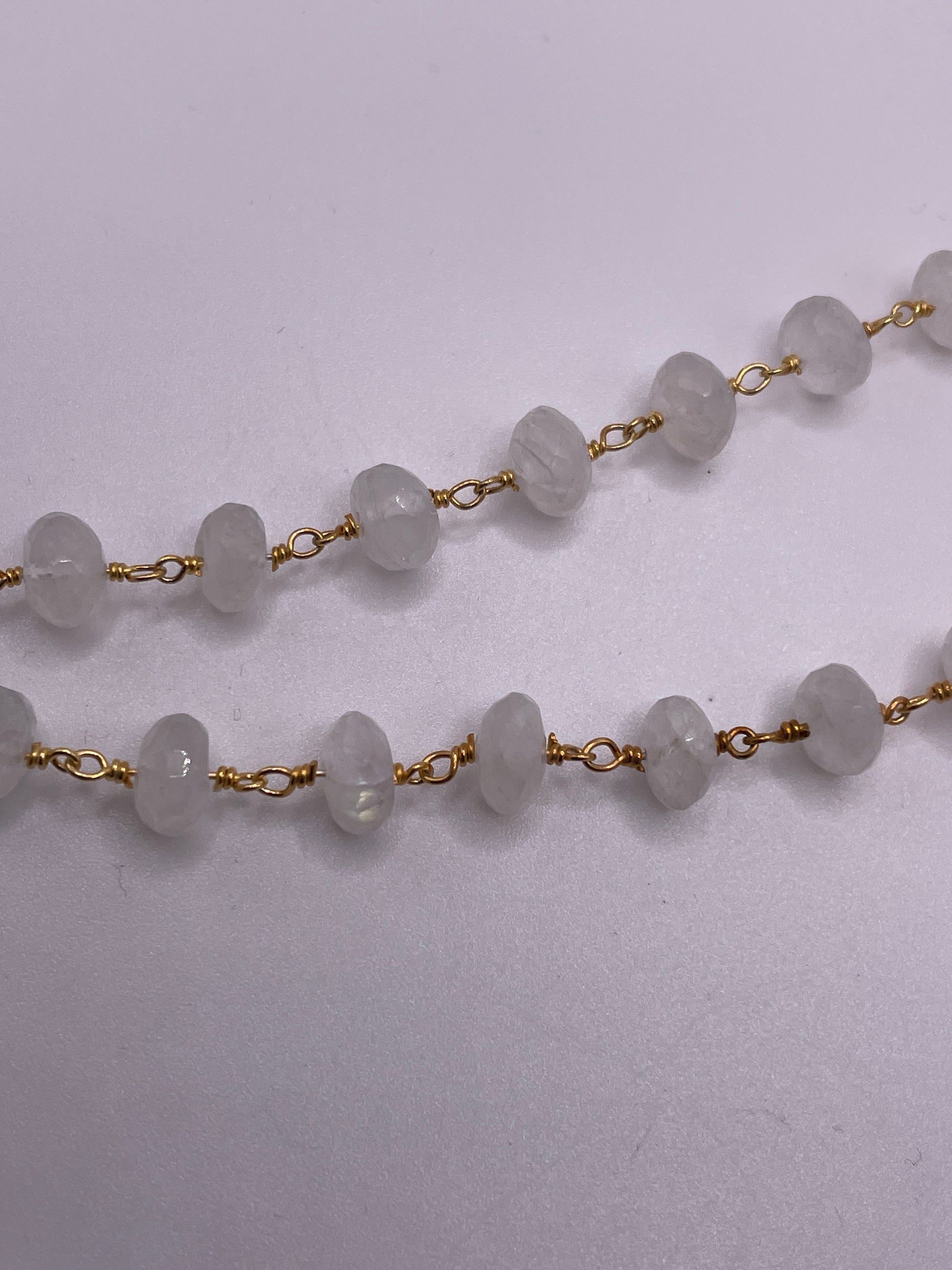 6mm Moonstone Beaded Chain Gold Plated