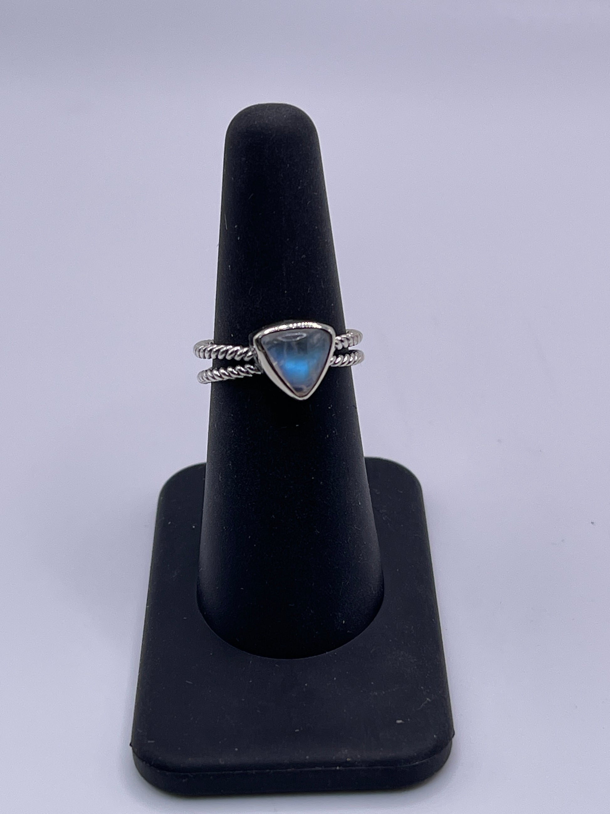 Moonstone Triangle Double Twist Sterling Silver Ring Size 7