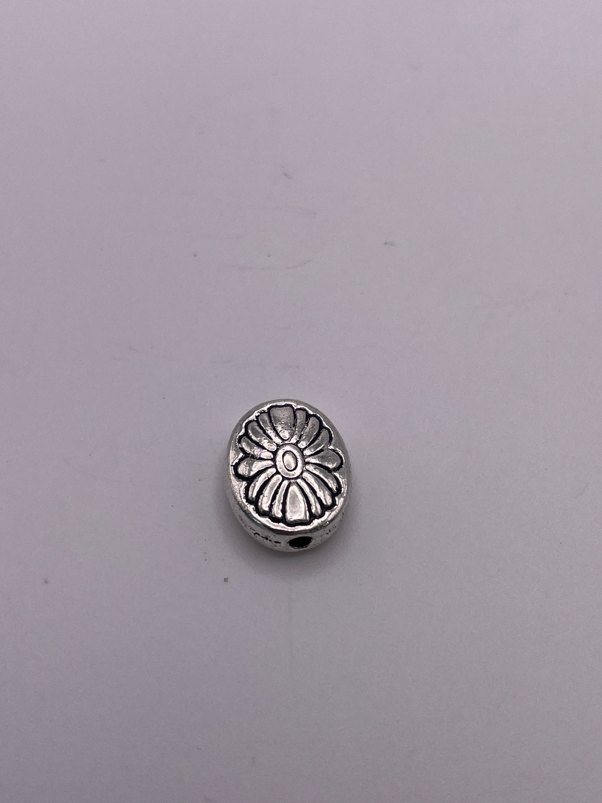 Pewter Flower Oval Bead .95