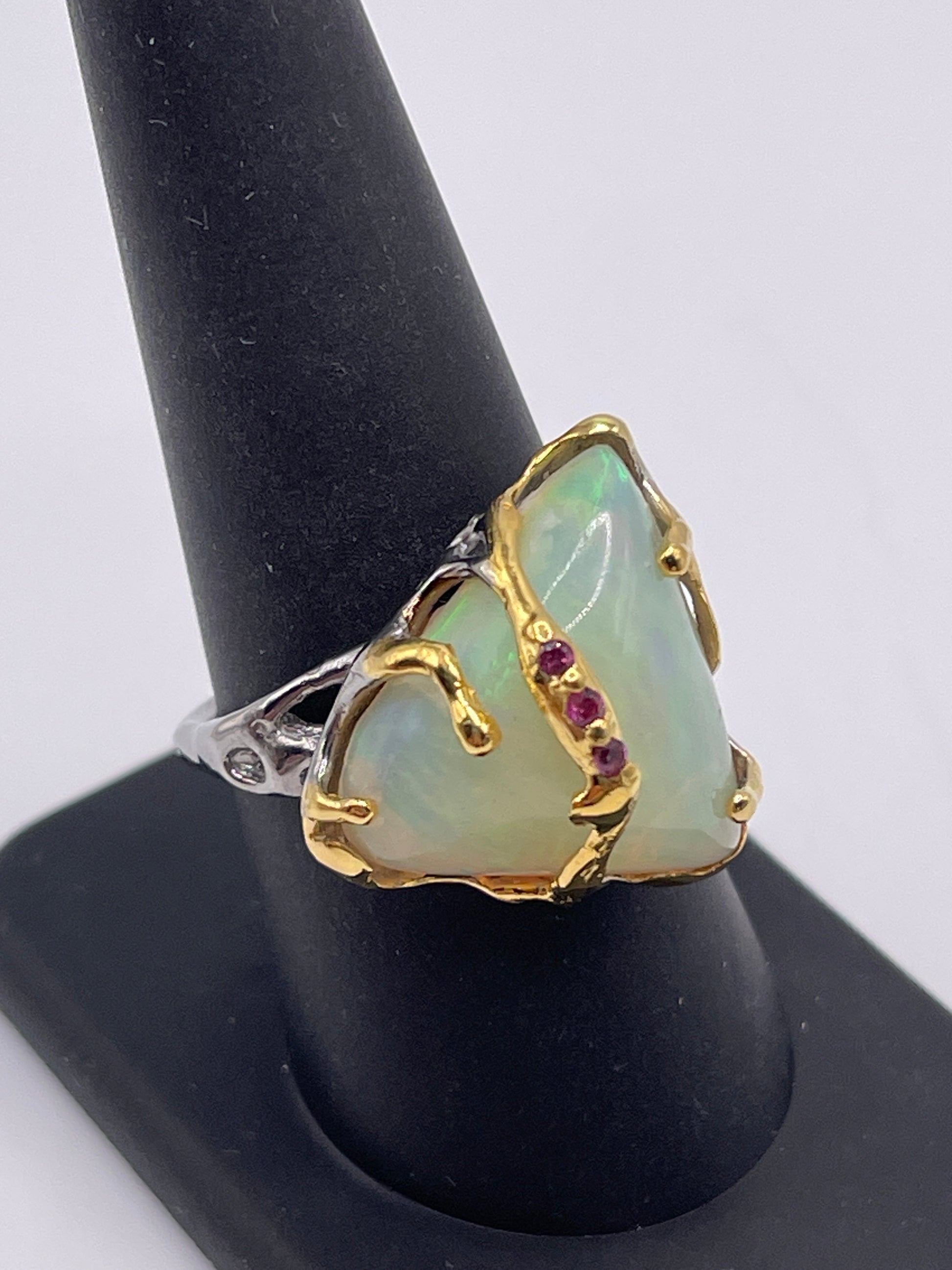 Ethiopian Opal Sapphire Statement Ring Size 8.5
