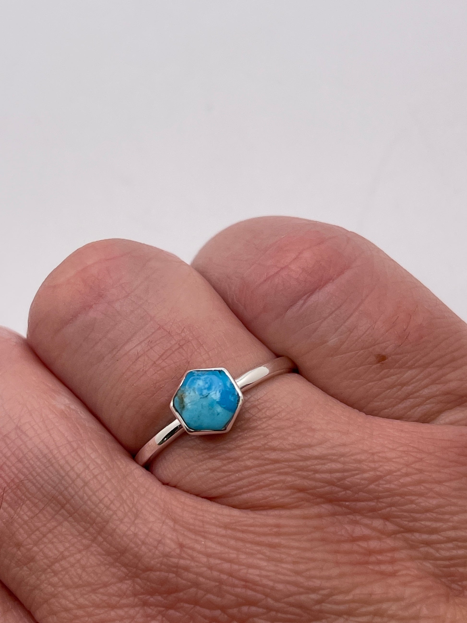 Turquoise Hexagon Sterling Silver Ring