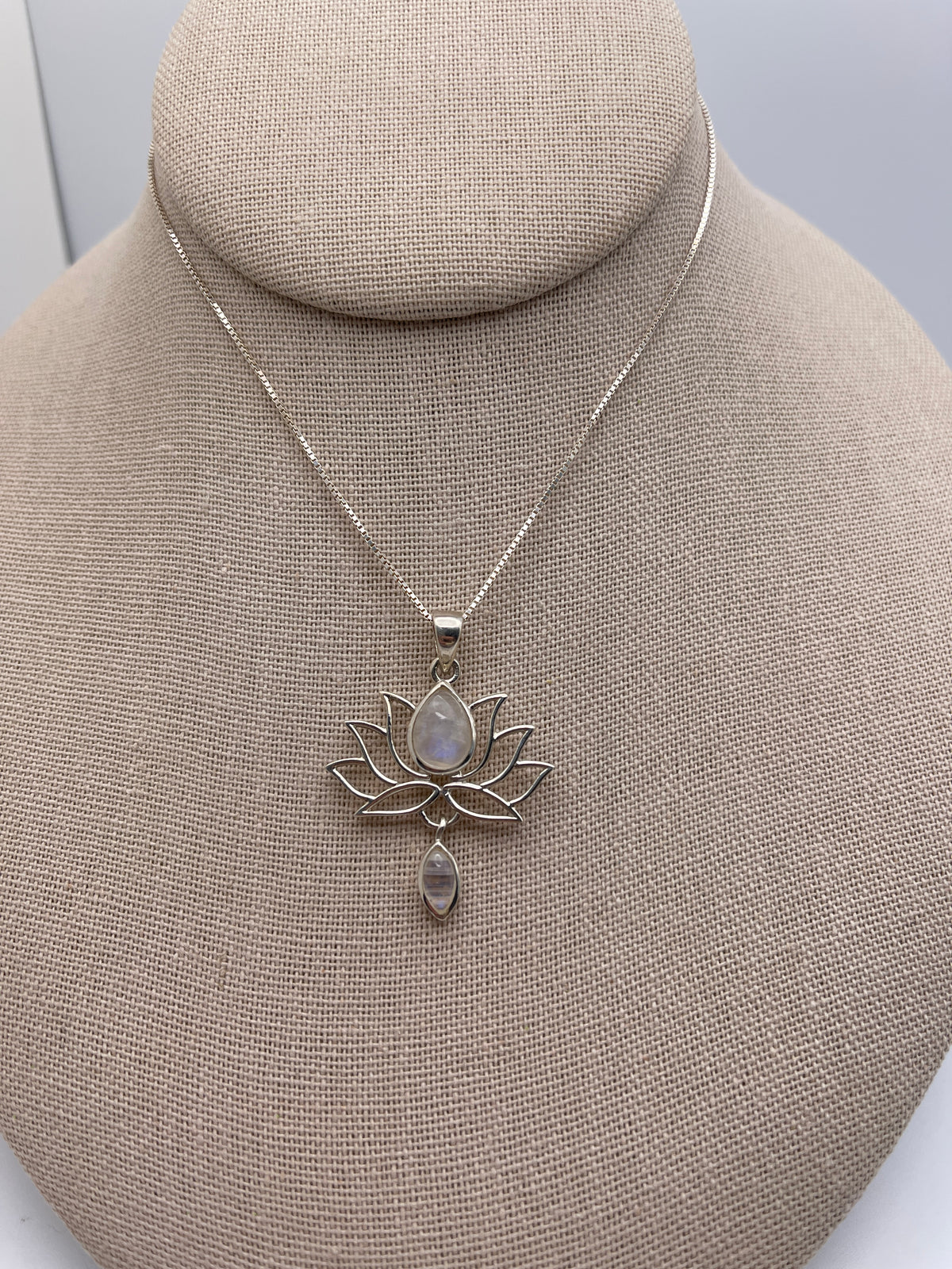 Moonstone Lotus with Moonstone Drop Sterling Silver Drop