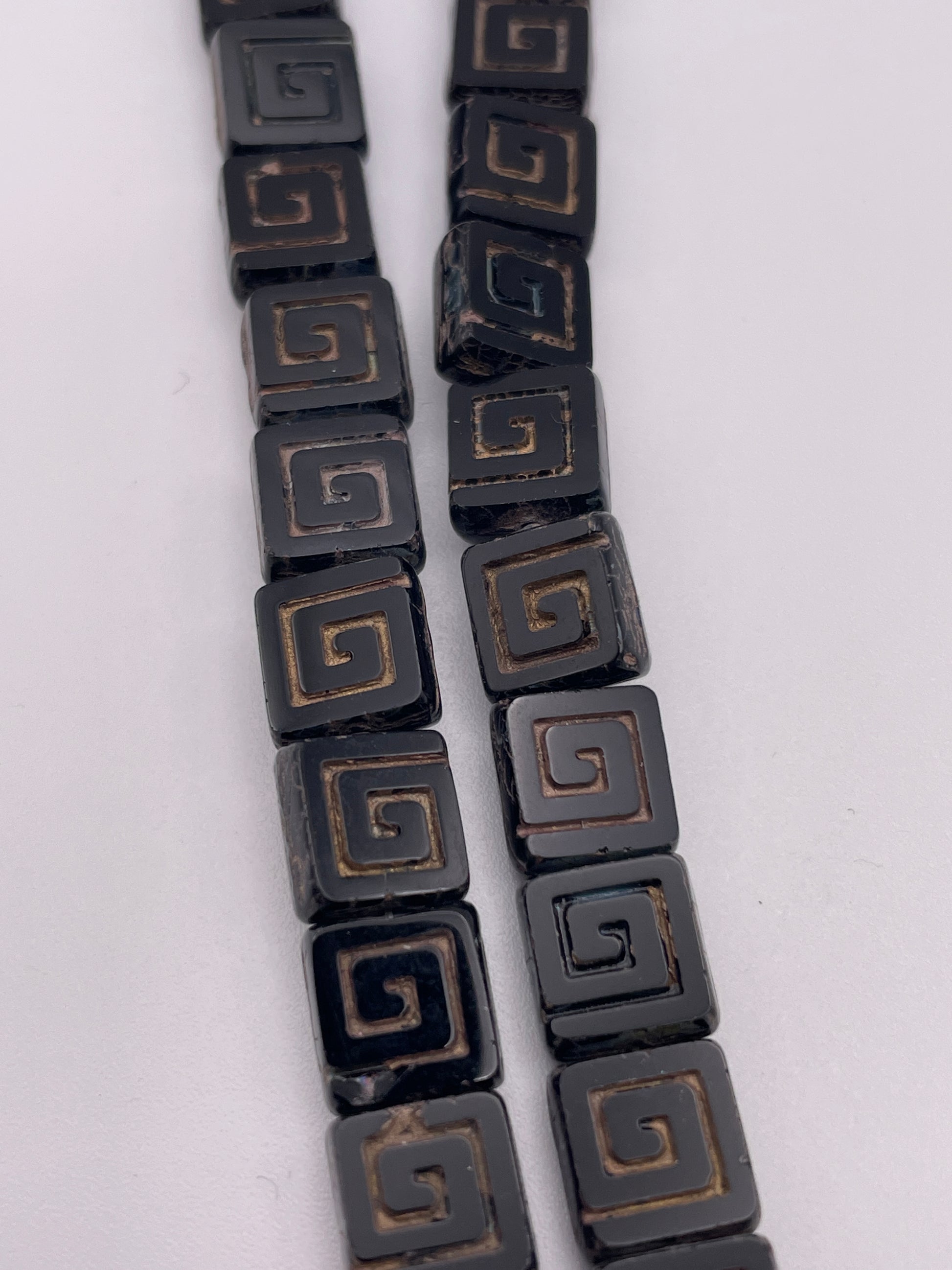 8mm Black Spiral Square Czech Bead Strand