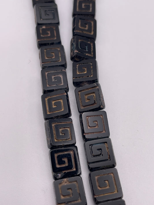 8mm Black Spiral Square Czech Bead Strand