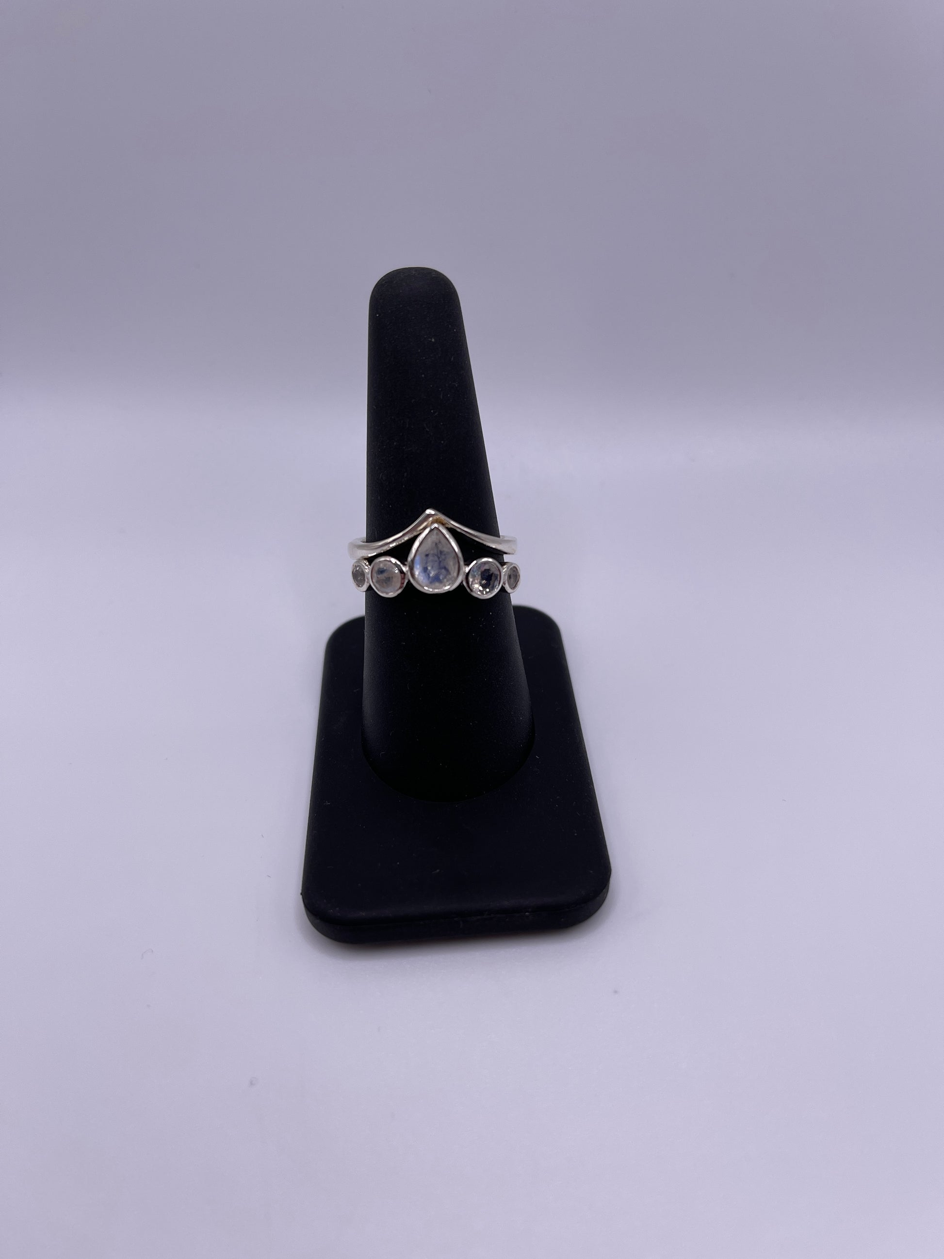 Moonstone with Zigzag Bezel Sterling Silver Ring Size 8