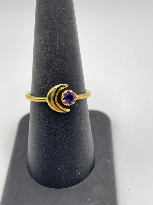 Amethyst Moon Vermeil Ring Size 8
