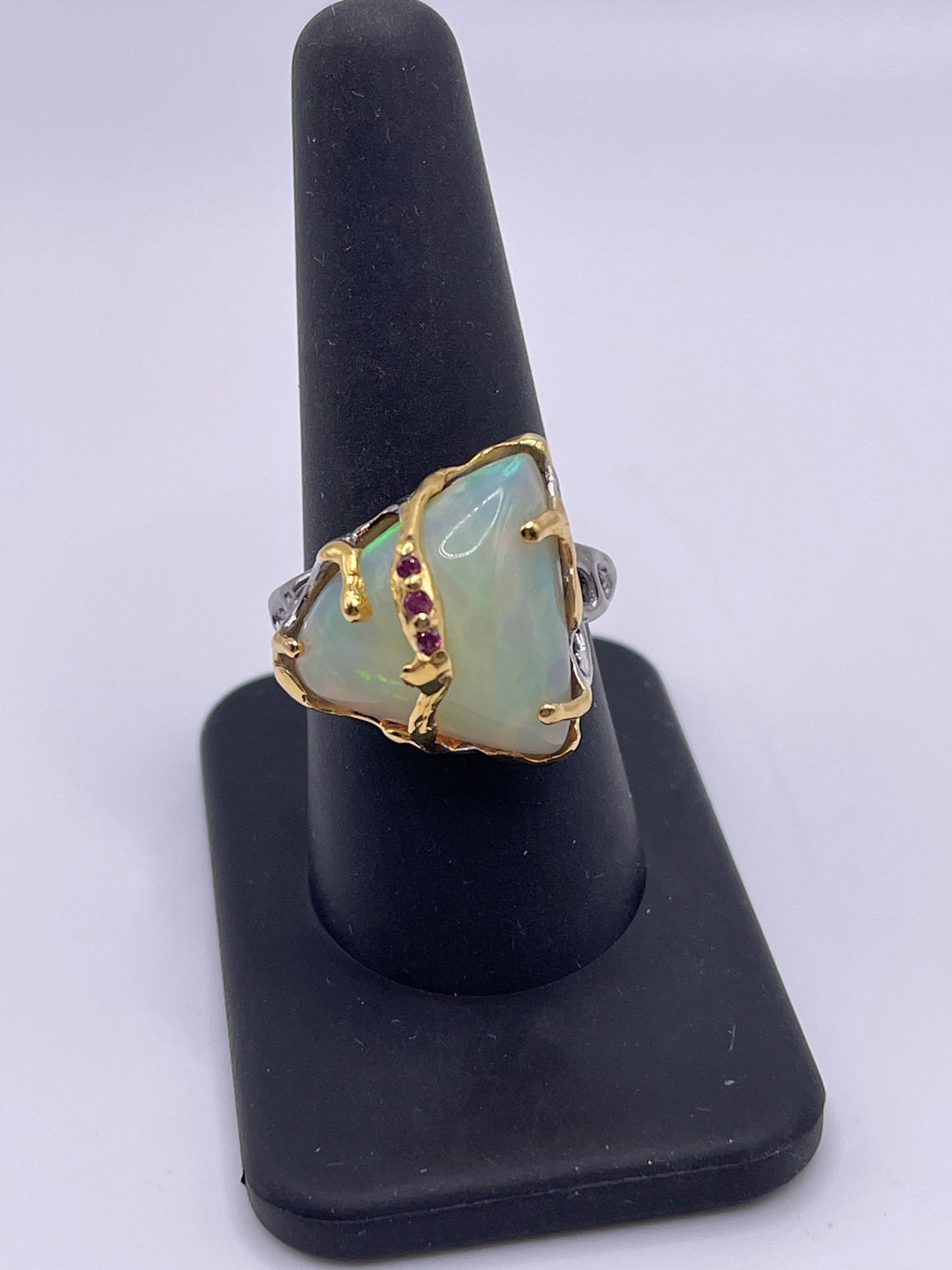 Ethiopian Opal Sapphire Statement Ring Size 8.5