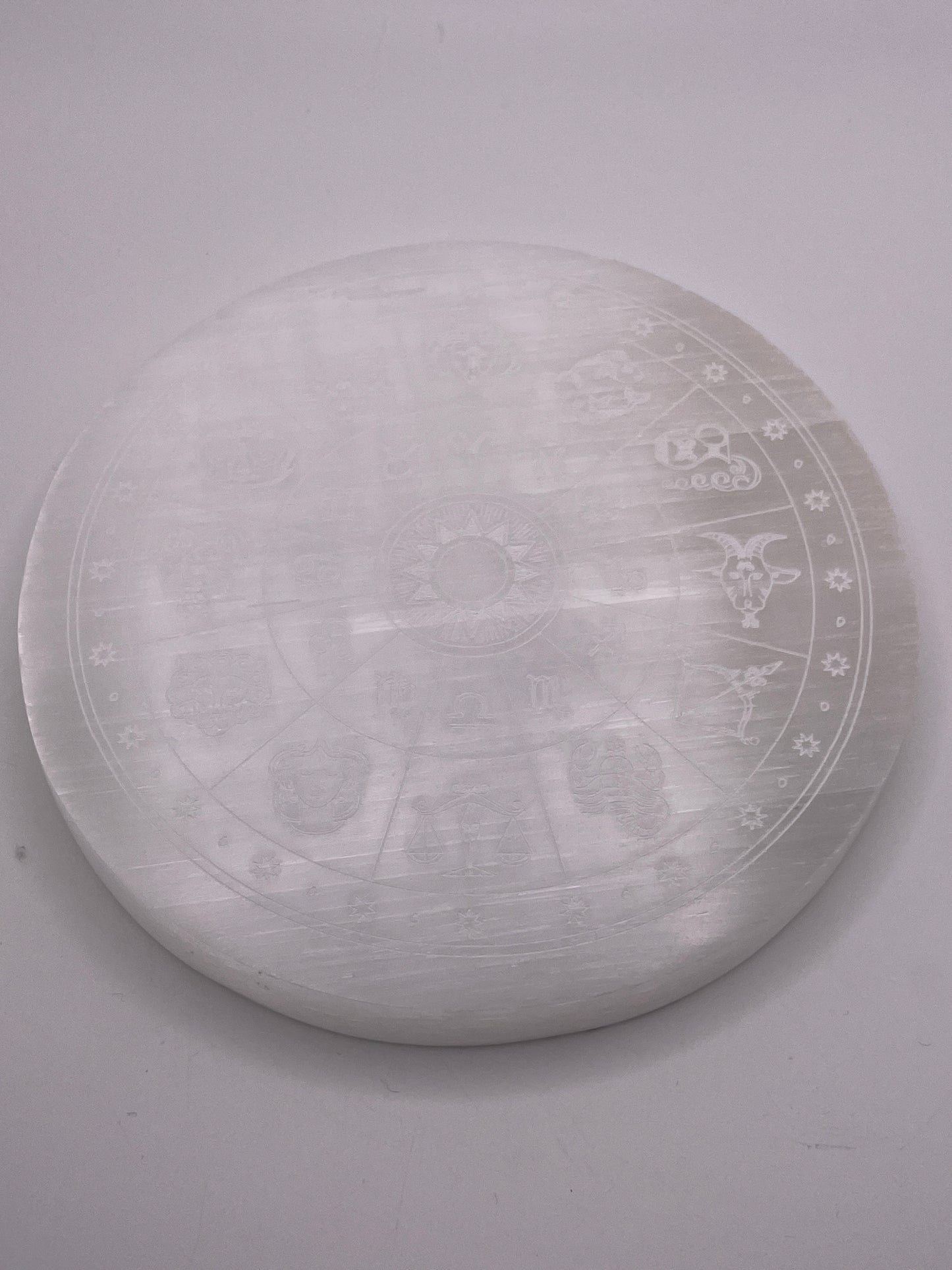 Large Horoscope Selenite Charging Plate 5.5”