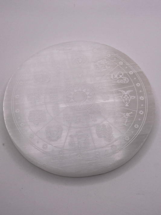 Large Horoscope Selenite Charging Plate 5.5”
