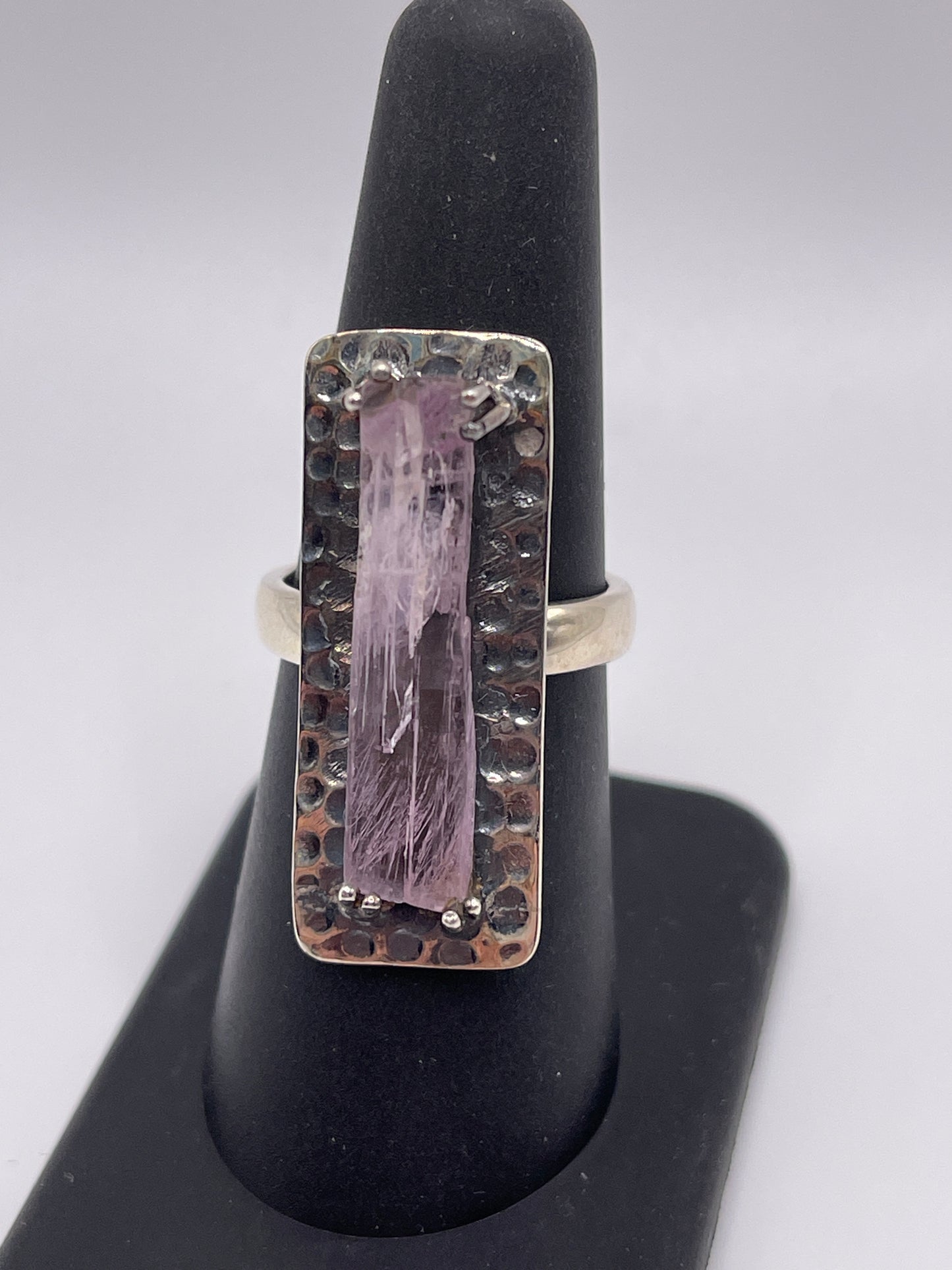Kunzite Rough Hammered Statement Sterling Silver Ring Size 7