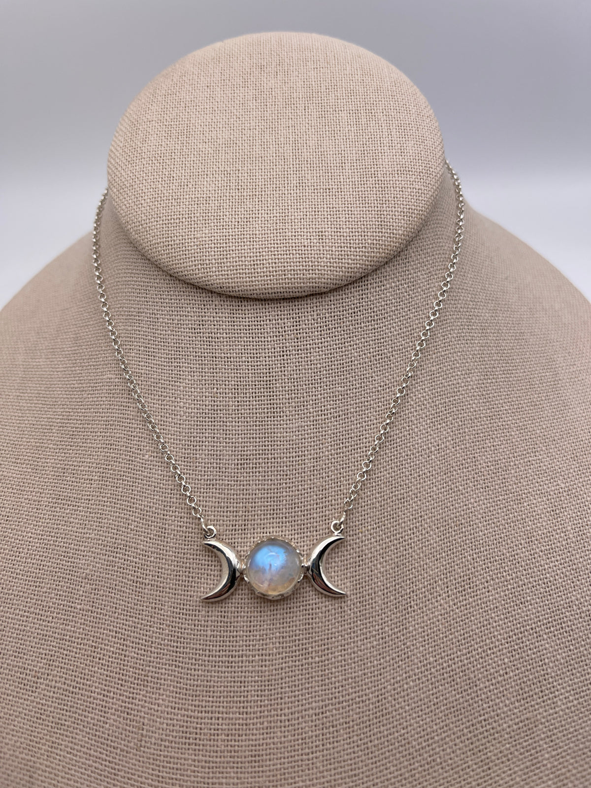 Moonstone 3 Moon Sterling Silver Necklace