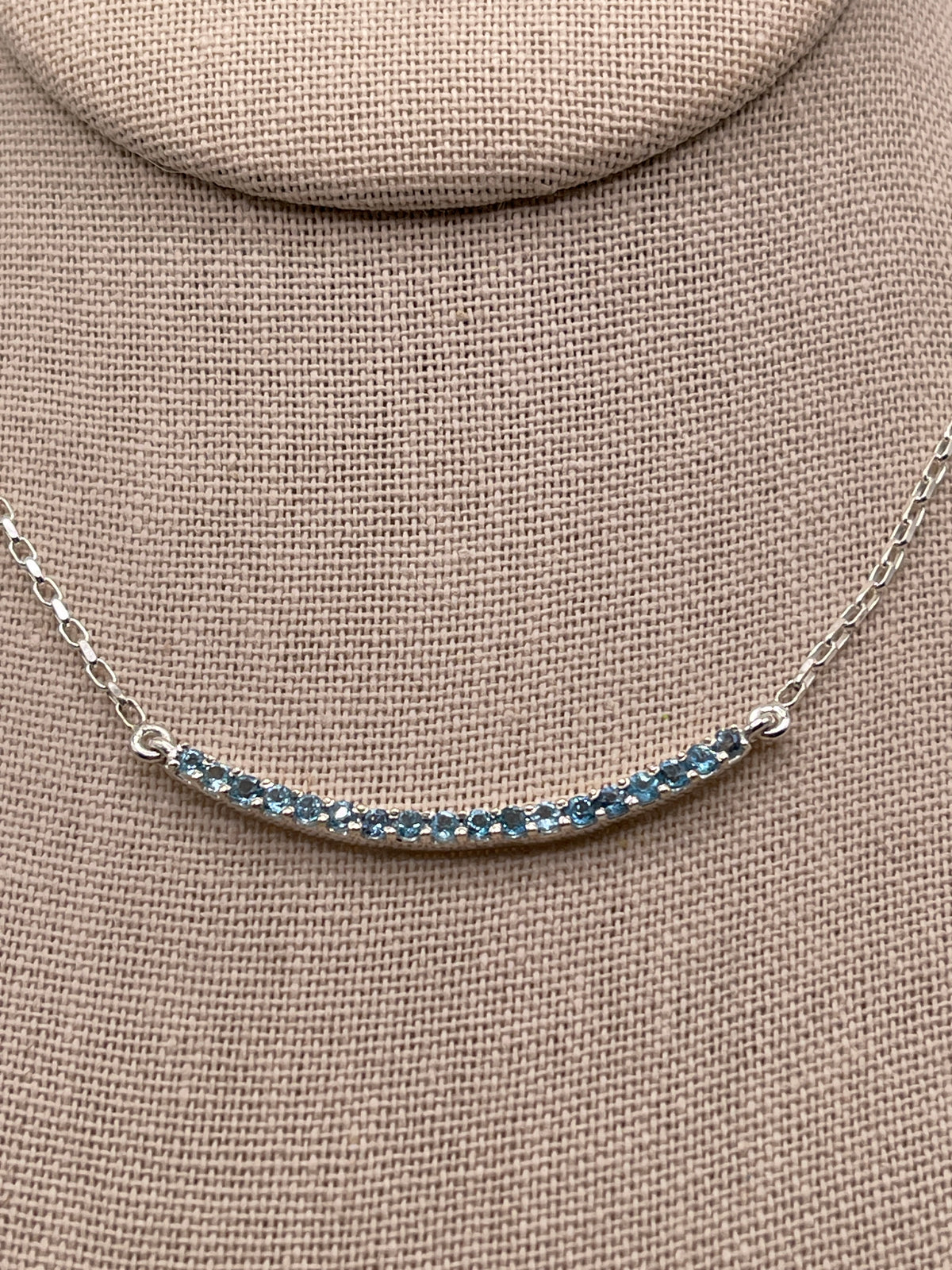 Blue Topaz Curved Bar Necklace Sterling Silver