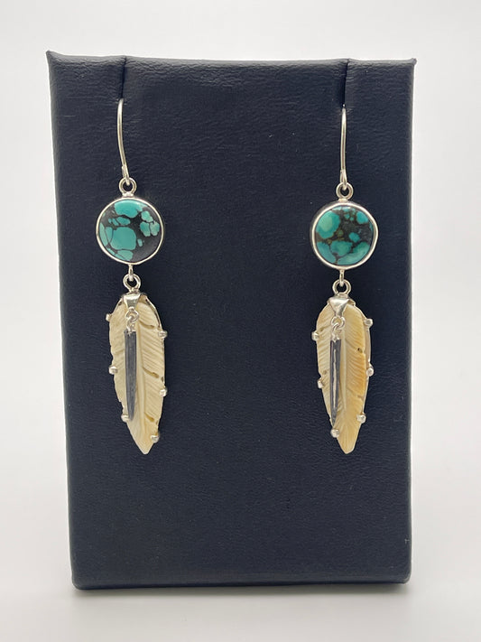Kingman Turquoise and Petrified Ivory with quill