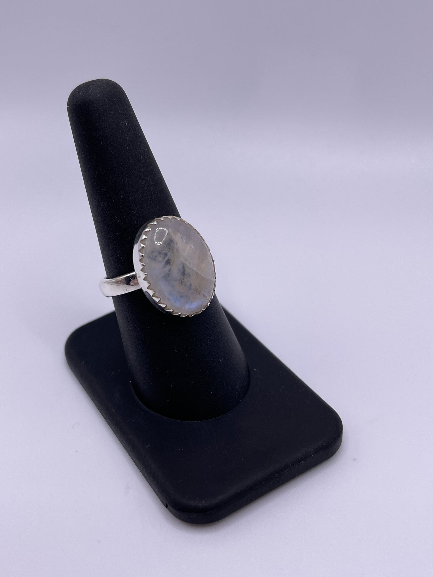 Moonstone with Zigzag Bezel Sterling Silver Ring Size 8