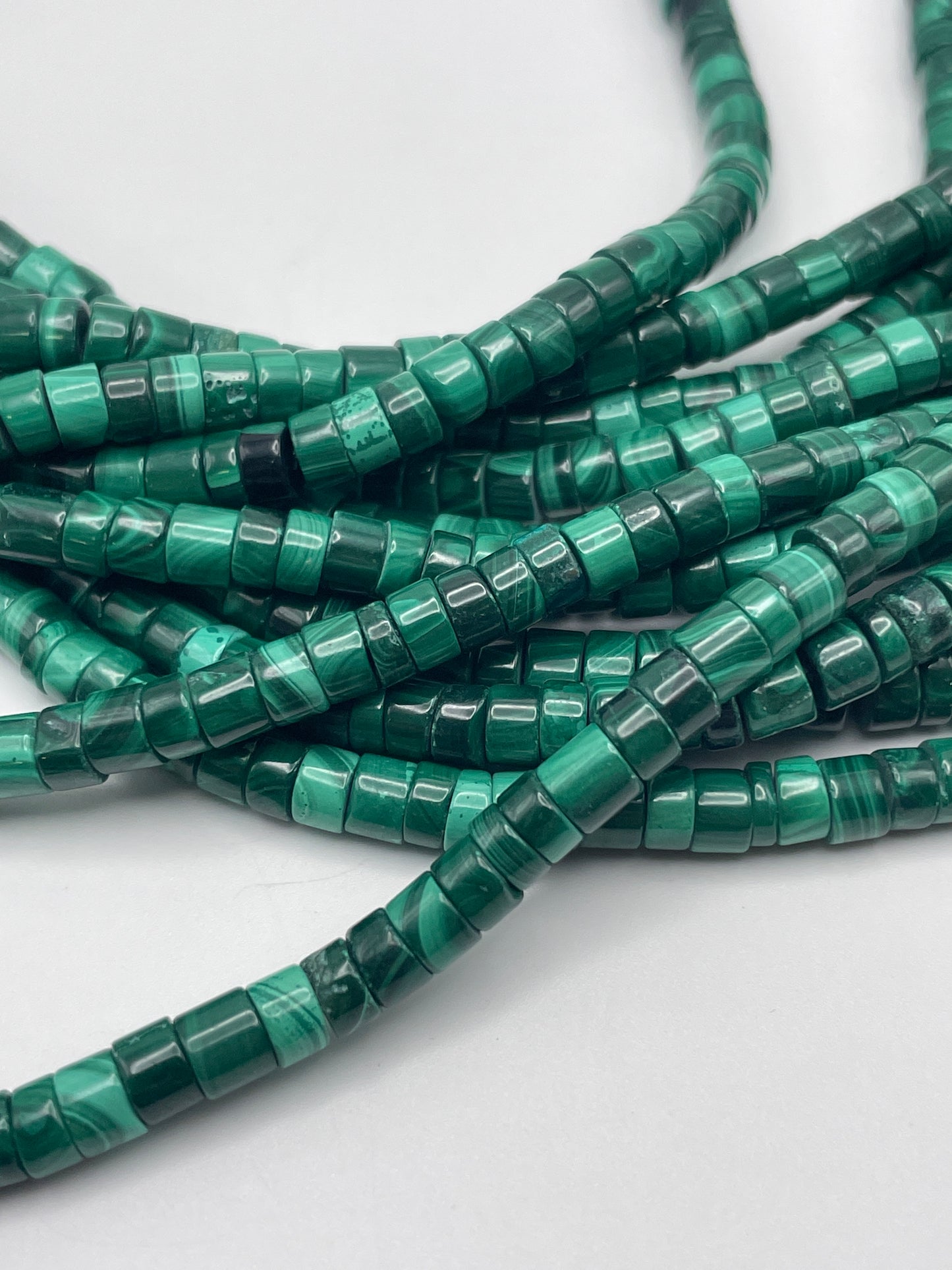 5mm Malachite Rondelle Smooth Bead Strand