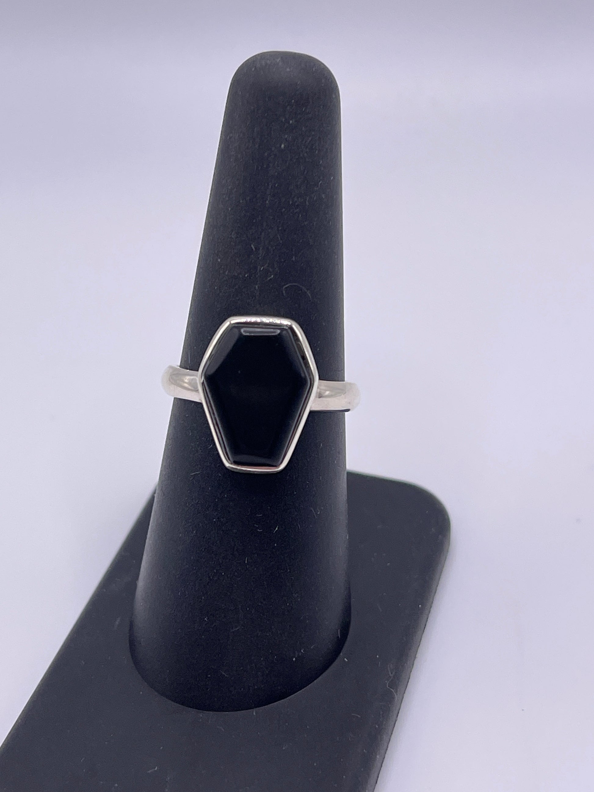 Onyx Coffin Sterling Silver Ring Size 7