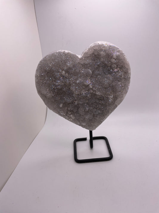 Medium Aura Quartz Heart On Stand 117