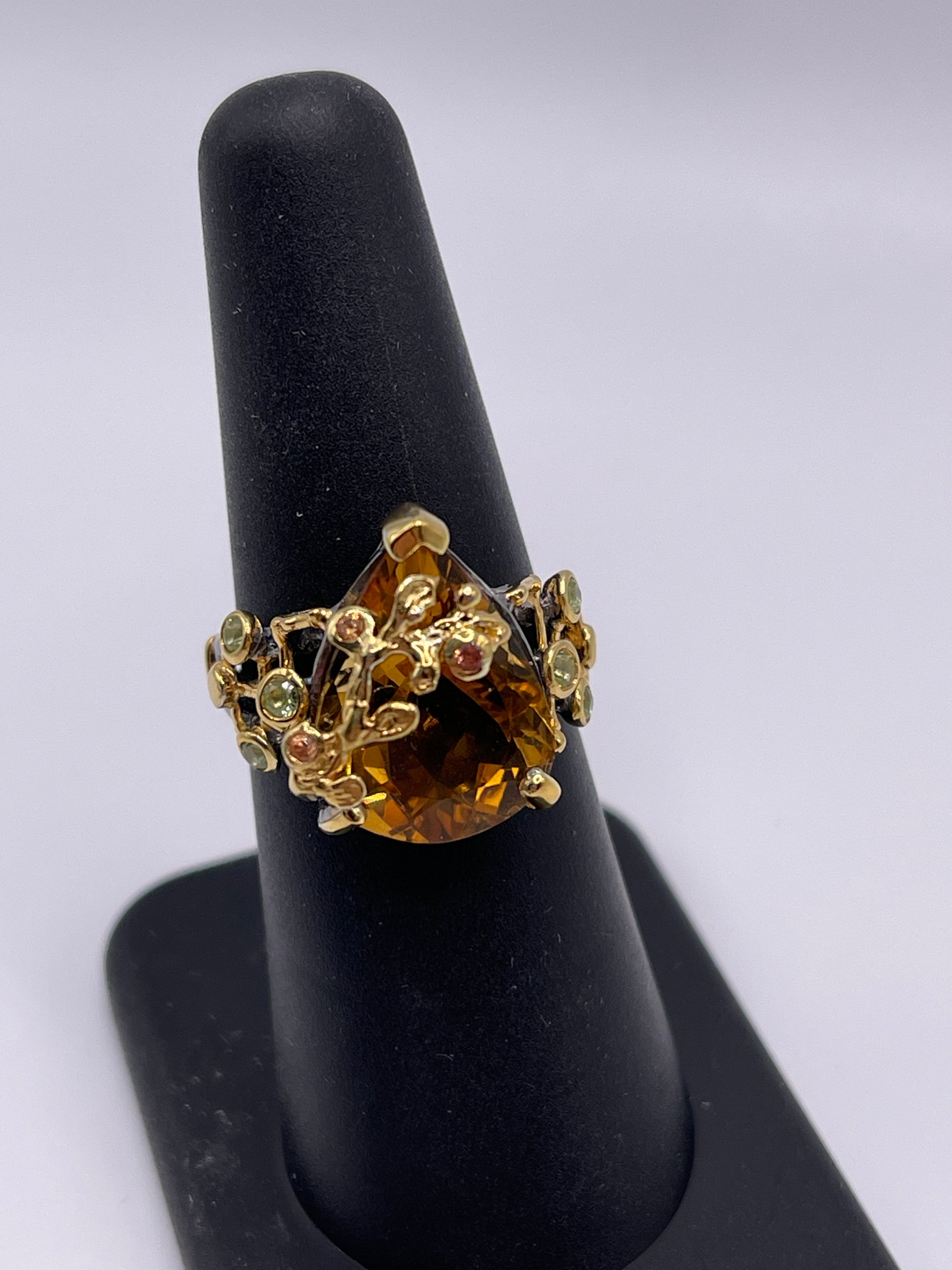 Citrine with Peridot and Sapphire Sterling Silver Vermeil Ring