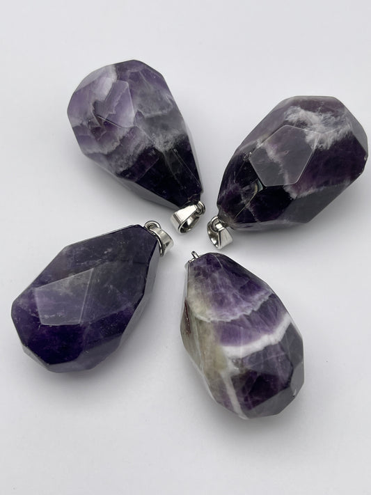 Amethyst Chevron Faceted Drop Pendant