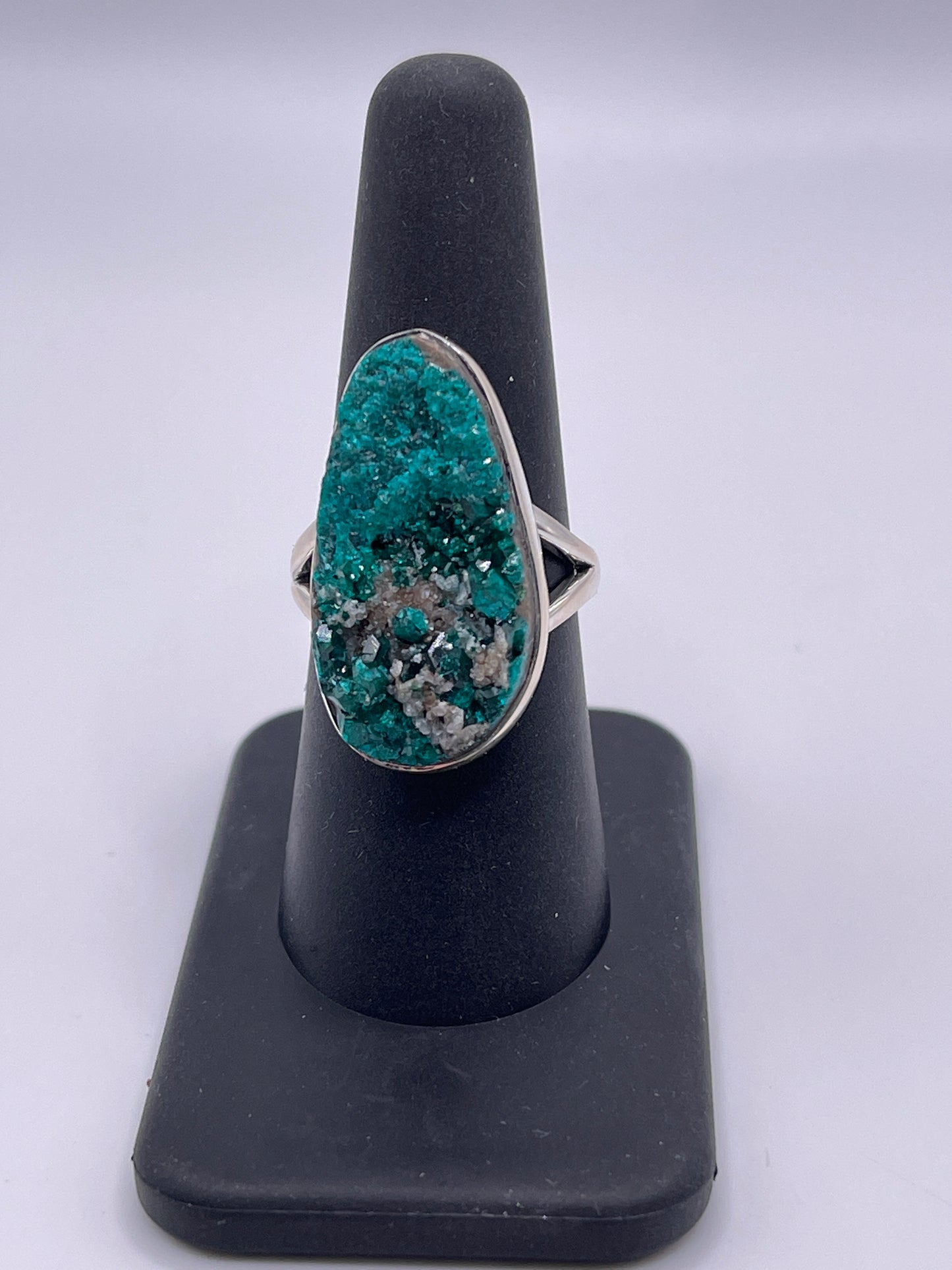 Dioptase Druzy Bezel Sterling Silver Ring Size 8