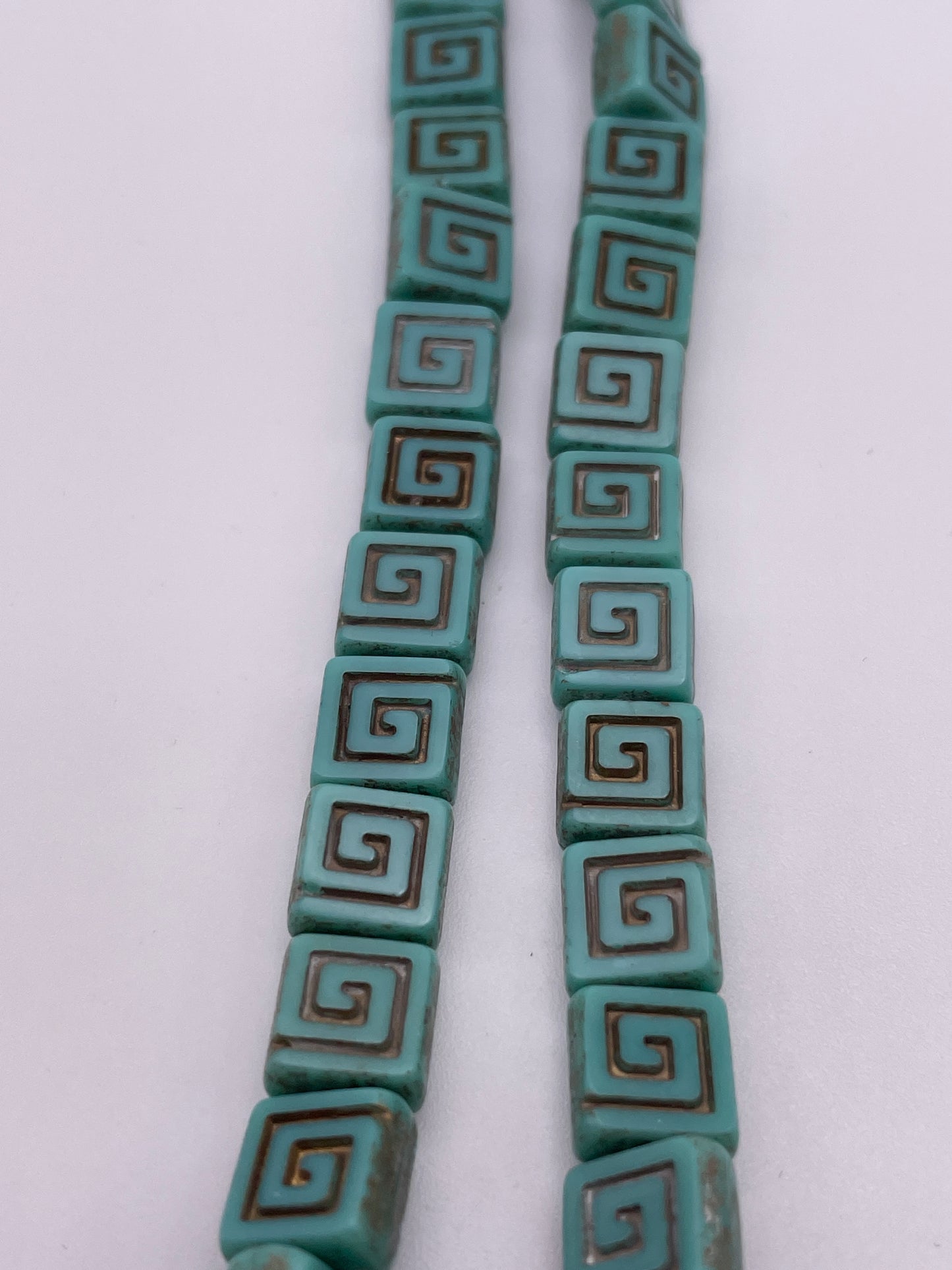 8mm Square Spiral Czech Bead Strand