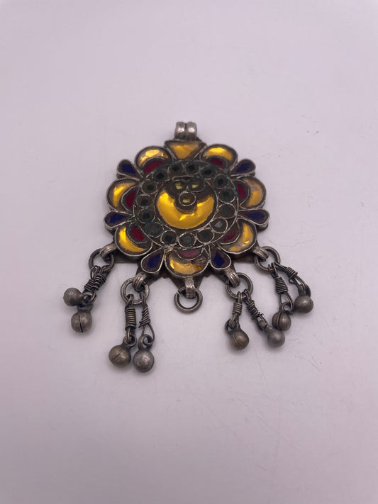 Glass Set Indian Silver Pendant
