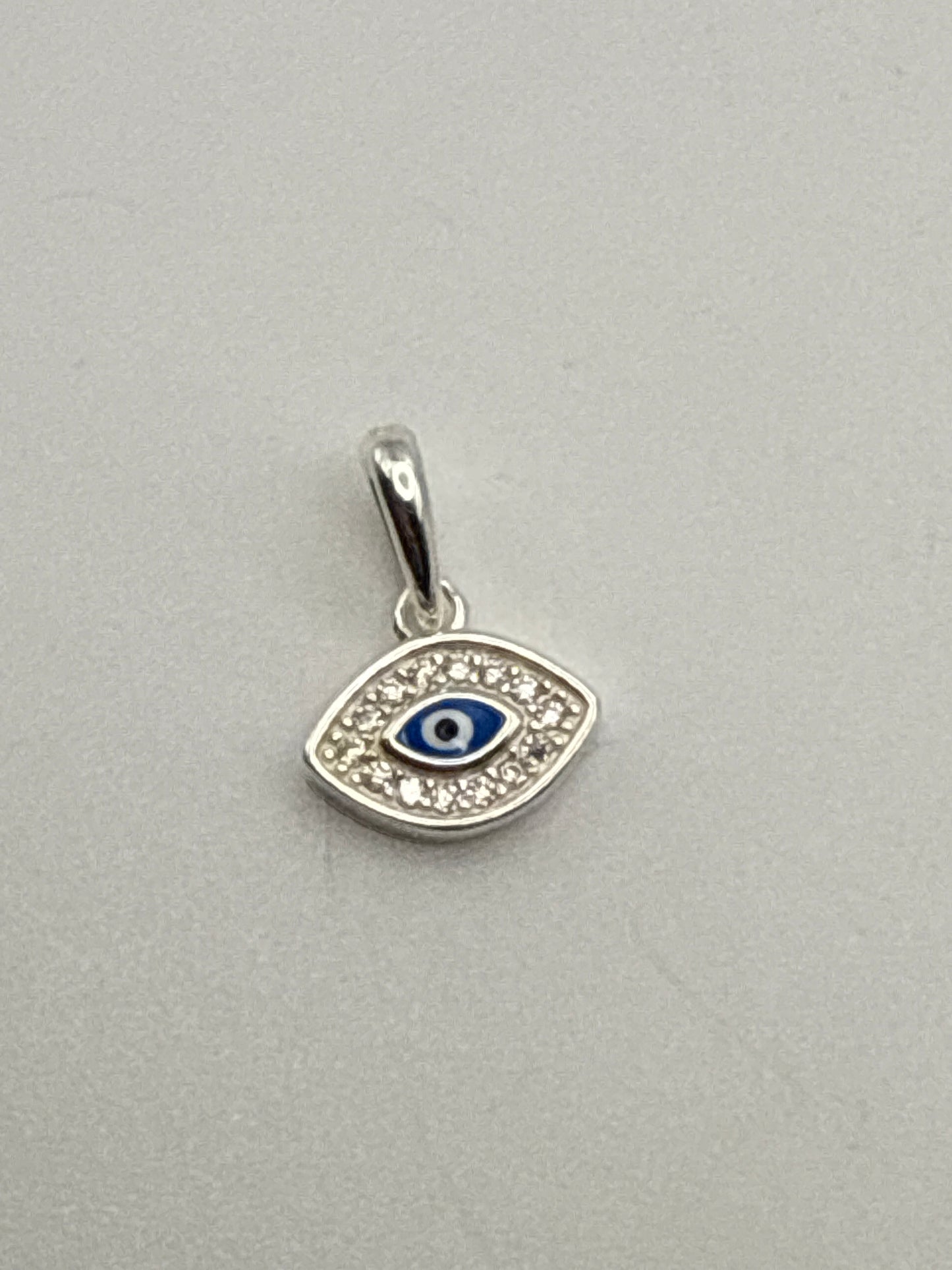 Sterling Silver Charm Evil Eye Charm Pave with Mini Blue Evil Eye