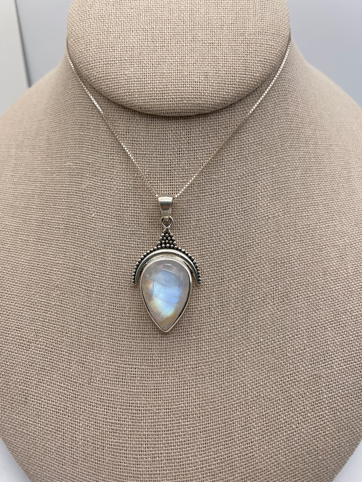 Moonstone Drop With Dots Sterling Silver Pendant