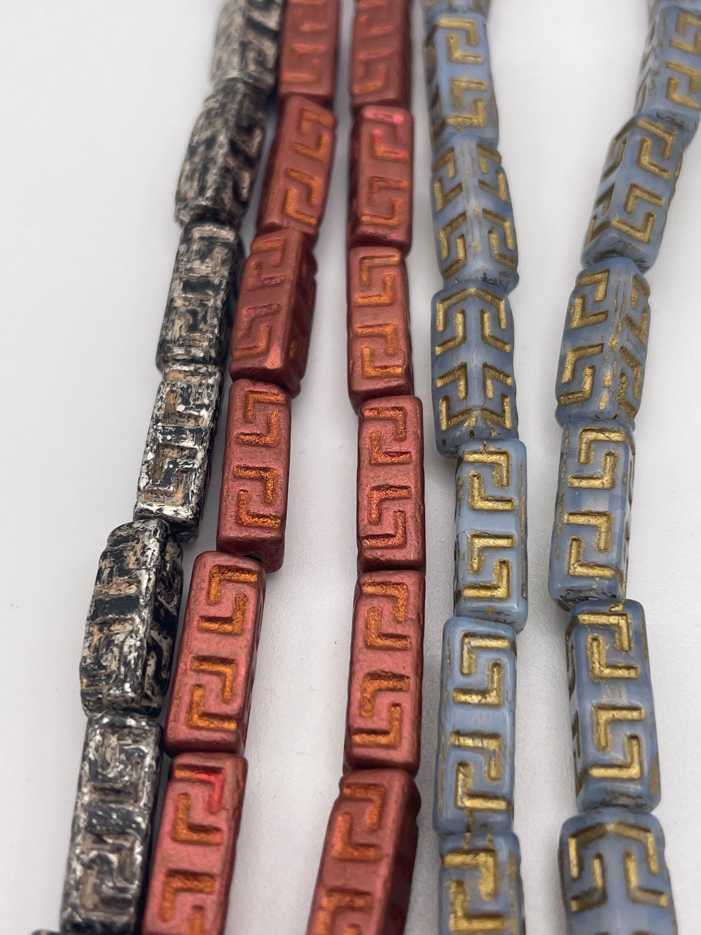 5x14mm Rectangle Pattern Czech Bead Strand