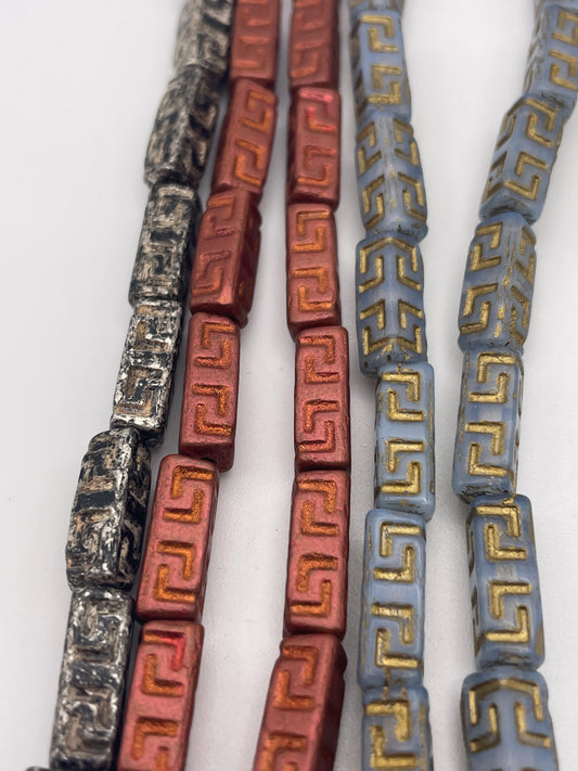 5x14mm Rectangle Pattern Czech Bead Strand