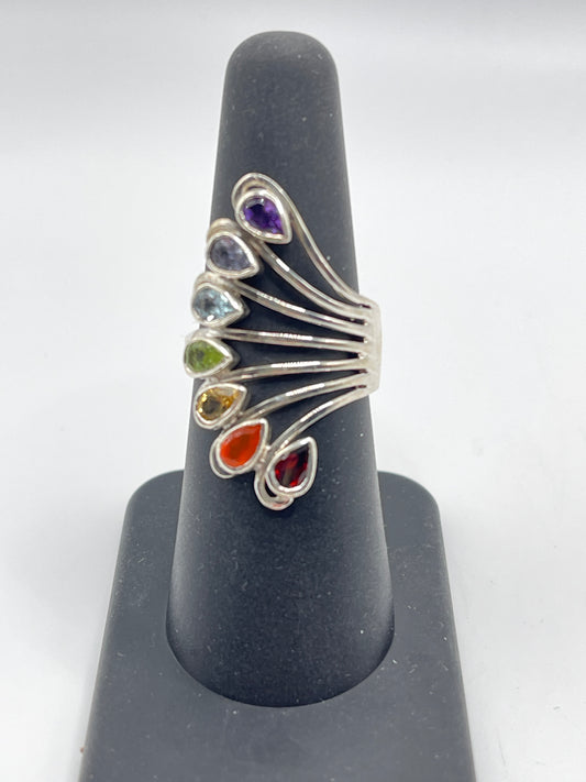 Chakra Fan Sterling Silver Ring Size 7